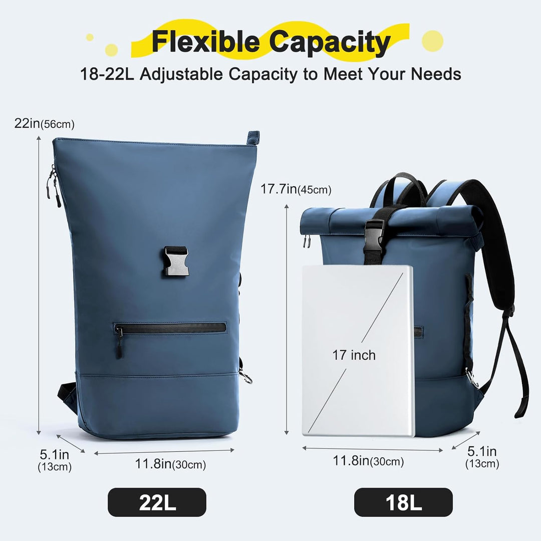 Rolltop Rucksack Herren Damen Wasserdicht Grosse Laptop Rucksack Reiserucksack mit Multifunktionale