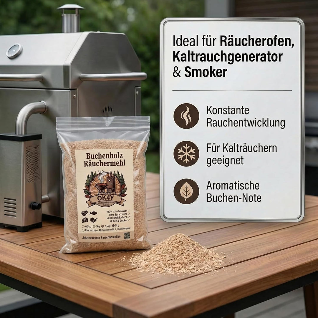 Räucherholz Buche nach Wahl – Räuchermehl, Räucherspäne oder Räucherchips | 0,5–5 kg | Räucherzubehö