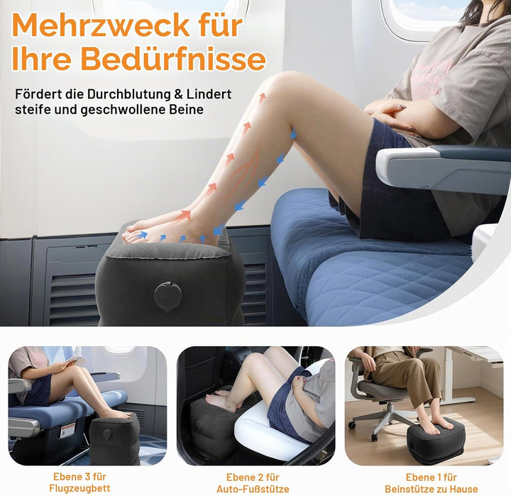 Maliton Flugzeug-Fussstütze, Aufblasbare Fussablage, Leicht Aufzublasen, mit Praktischer Tasche – Fü