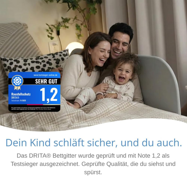 DRITA® Rausfallschutz Bett 120cm, BS 7972 Geprüft, Testsieger Note 1,2, klappbares Bettgitter für Ba