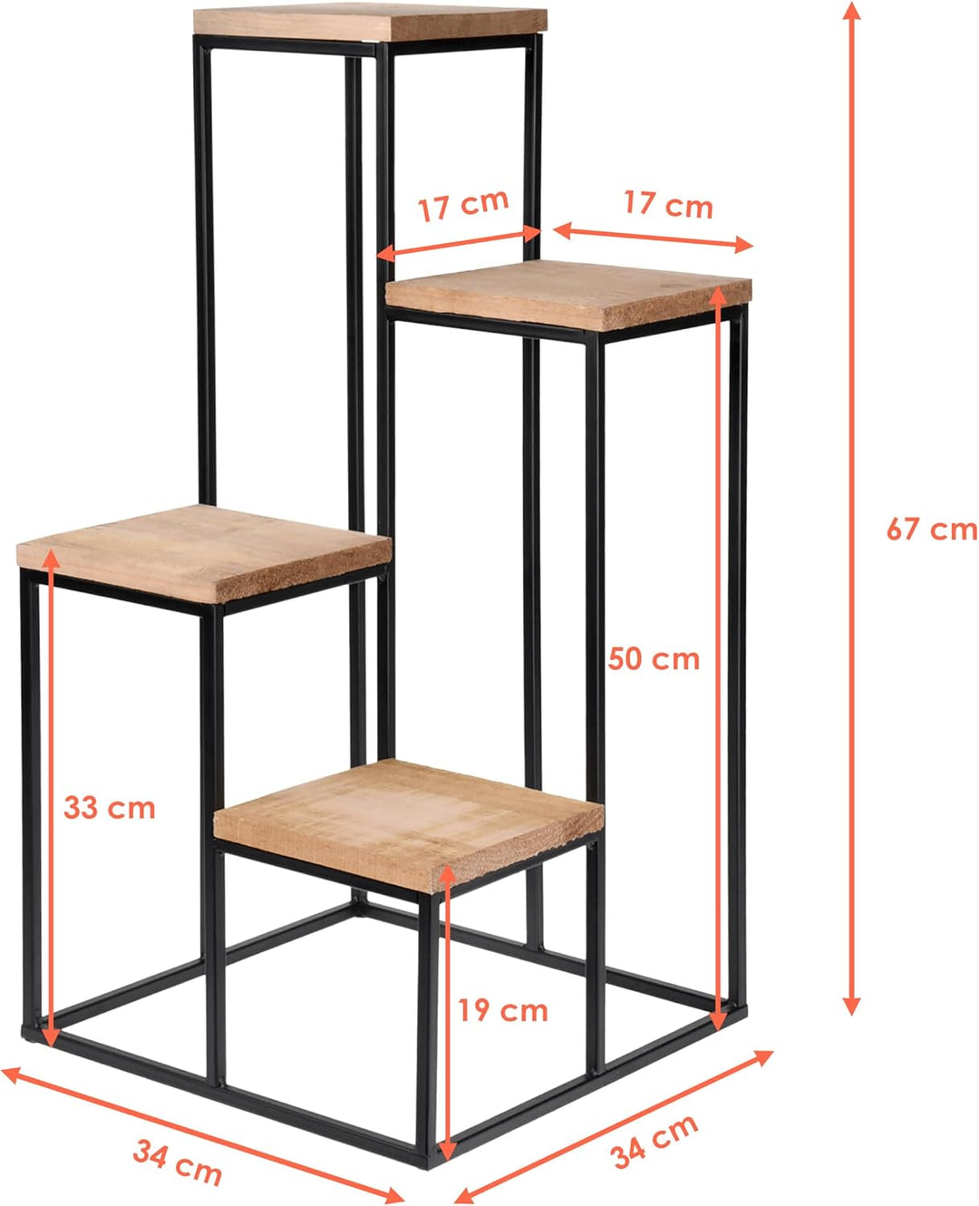 Spetebo Metall Blumentreppe mit 4 Ablagen - 67 x 34 cm - Blumenhocker mit 4 Etagen aus Holz - Deko P