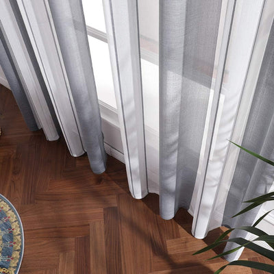MIULEE Gardinen Gestreift Transparent mit Ösen, Voile Vorhänge Wohnzimmer Modern 2er Set, Vorhang Sc