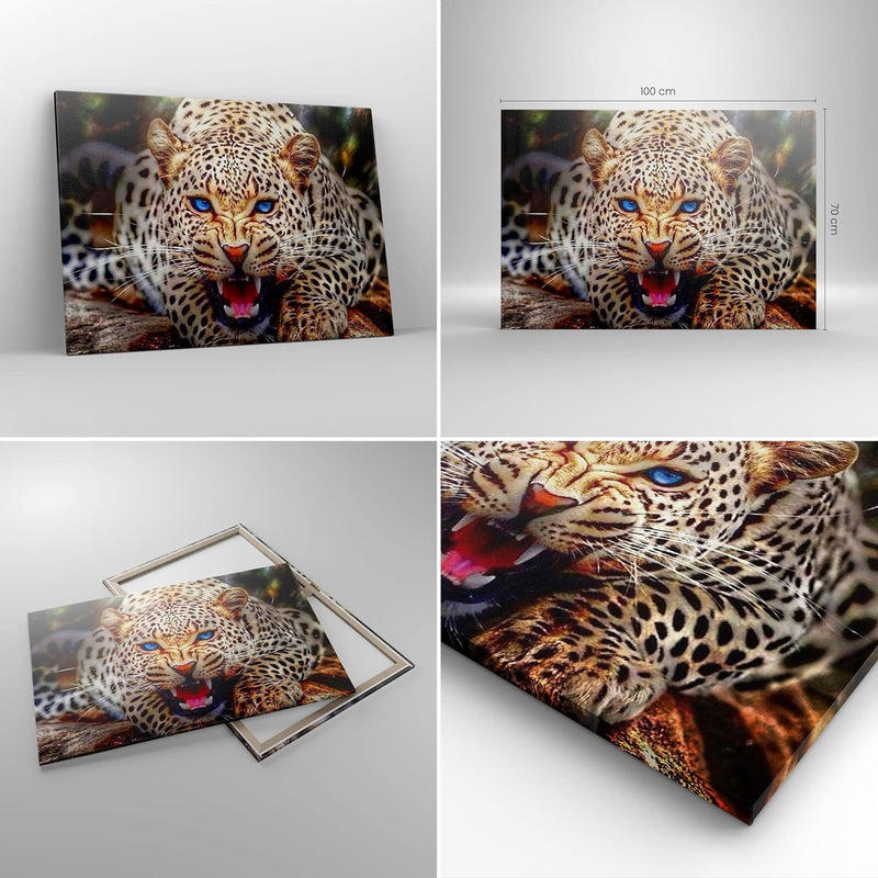 Bilder auf Leinwand 100x70cm Leinwandbild mit Rahmen Panther Tier Gross Wanddeko Bild Schlafzimmer K