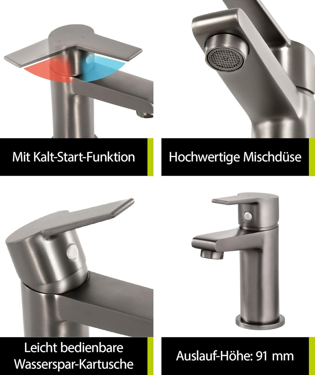 aquaSu® Waschtischarmatur Onara, mit Wasserspar-Kartusche, Kosten-sparende Kaltwassermittelstellung,