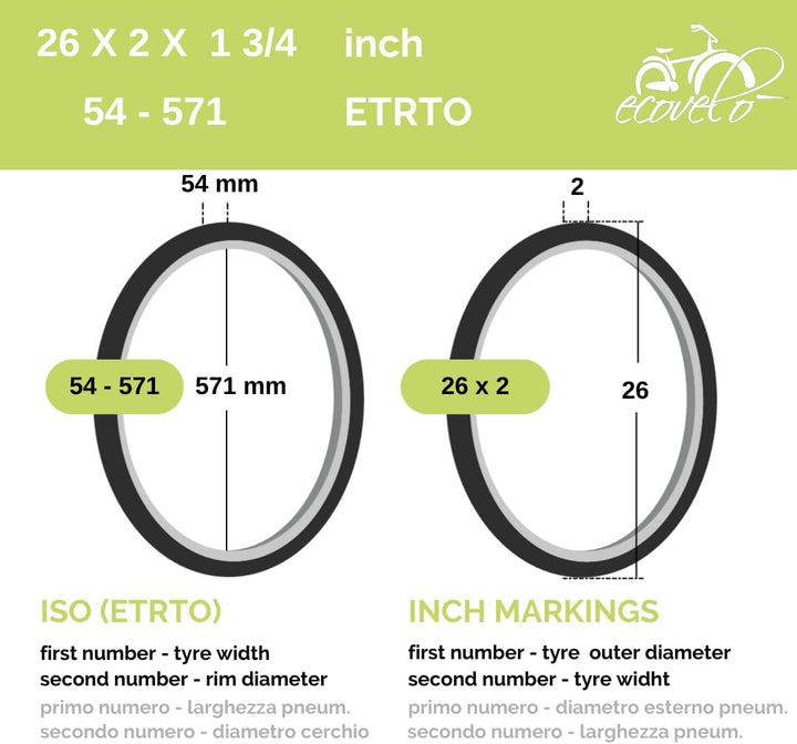2 Abdeckungen 26 x 2 x 1 3/4 (54-571) + Luftkammern Reifen für LKW Motorrad