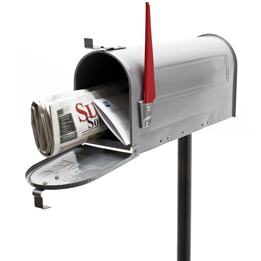 Wiltec Set US Mailbox Silbergrau 180 x 220 x 480 mm, amerikanischer Briefkasten mit Fahne, Standbrie