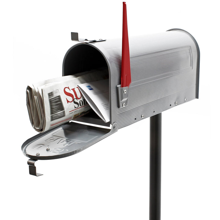 Wiltec Set US Mailbox Silbergrau 180 x 220 x 480 mm, amerikanischer Briefkasten mit Fahne, Standbrie