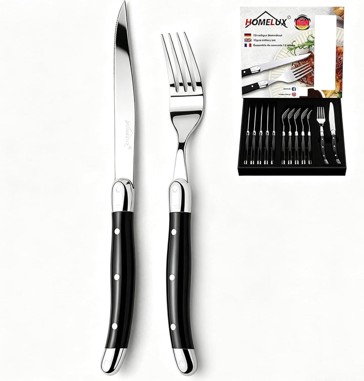 Besteck Set 6 Personen,12-tlg Steakbesteck,Edelstahl Besteckset,Cutlery Set mit 6 Steakmesser und 6