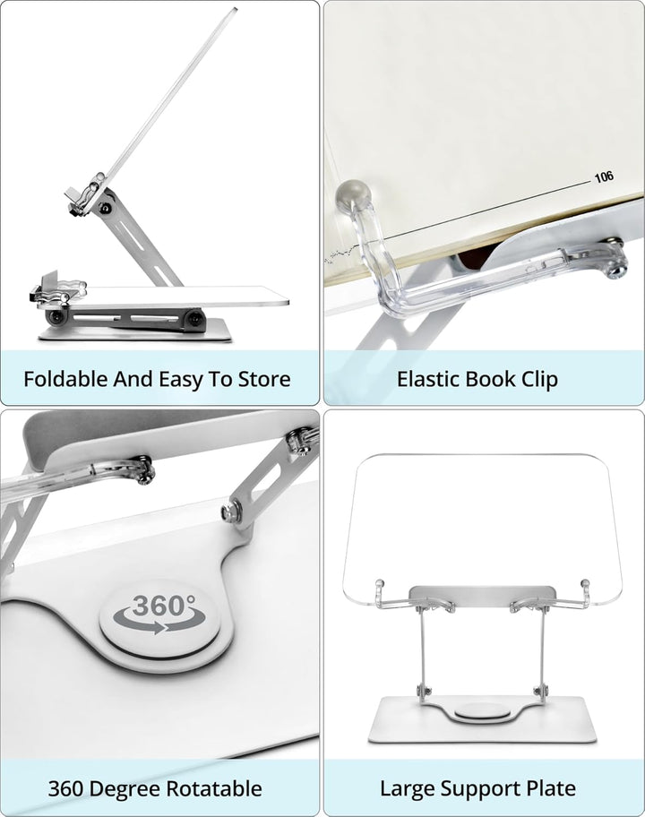 QWORK® Faltbarer Lesen Buchständer aus Acryl mit Höhenverstellbarer und 360° Drehbarer Basis, Tragba