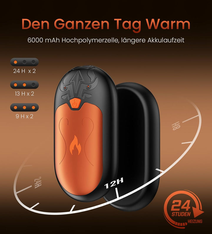 Handwärmer Wiederaufladbar 8000mAh, 2 Pack Handwärmer Elektrische mit 24 Stunden Wärme, Tragbarer Ta