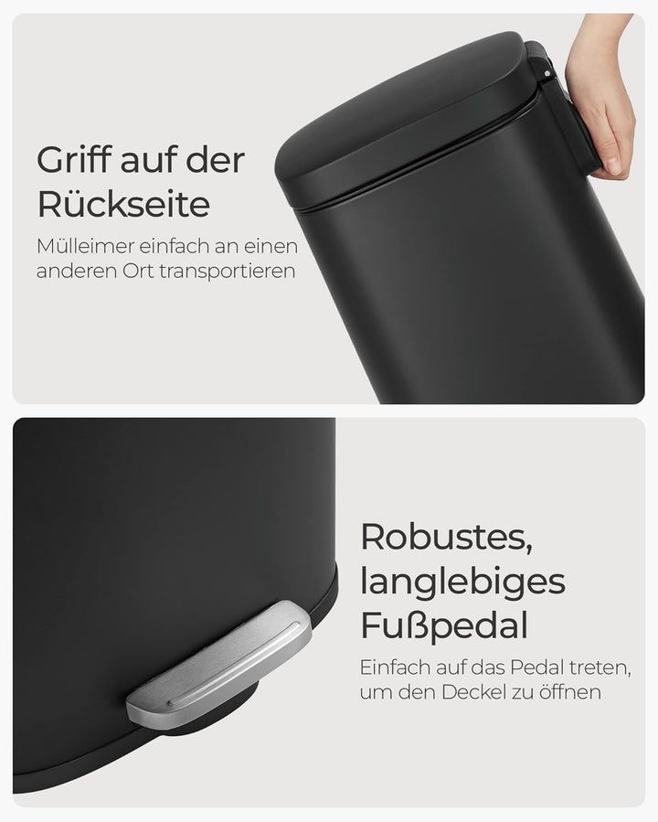 SONGMICS Mülleimer Küche, 30 Liter, Abfalleimer, Tretmülleimer, Küchenmülleimer mit Softclose-Deckel