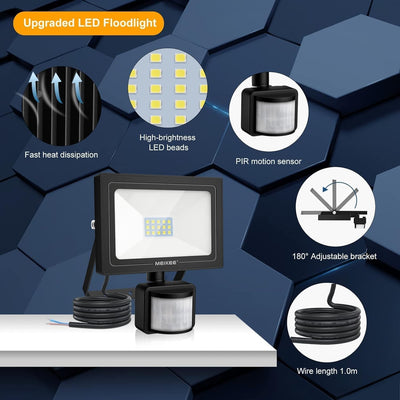 MEIKEE 15W LED Strahler mit Bewegungsmelder 1200LM 6500K Scheinwerfer Fluter IP66 Wasserdicht LED St