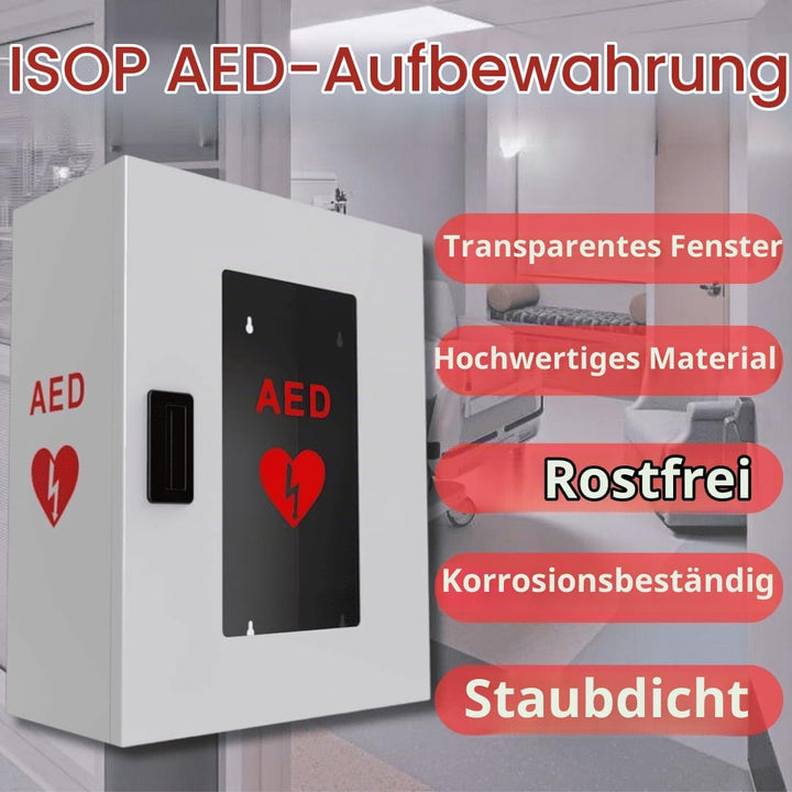 ISOP AED-Defibrillator-Aufbewahrungsschrank | Wandmontierte Erste-Hilfe-Box | AED-Alarmkasten aus St