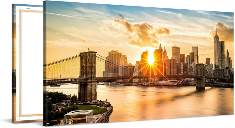 PICANOVA – Leinwandbild 100x50cm Manhattan New York City Sonnenuntergang – Leinwanddruck – Wandbild