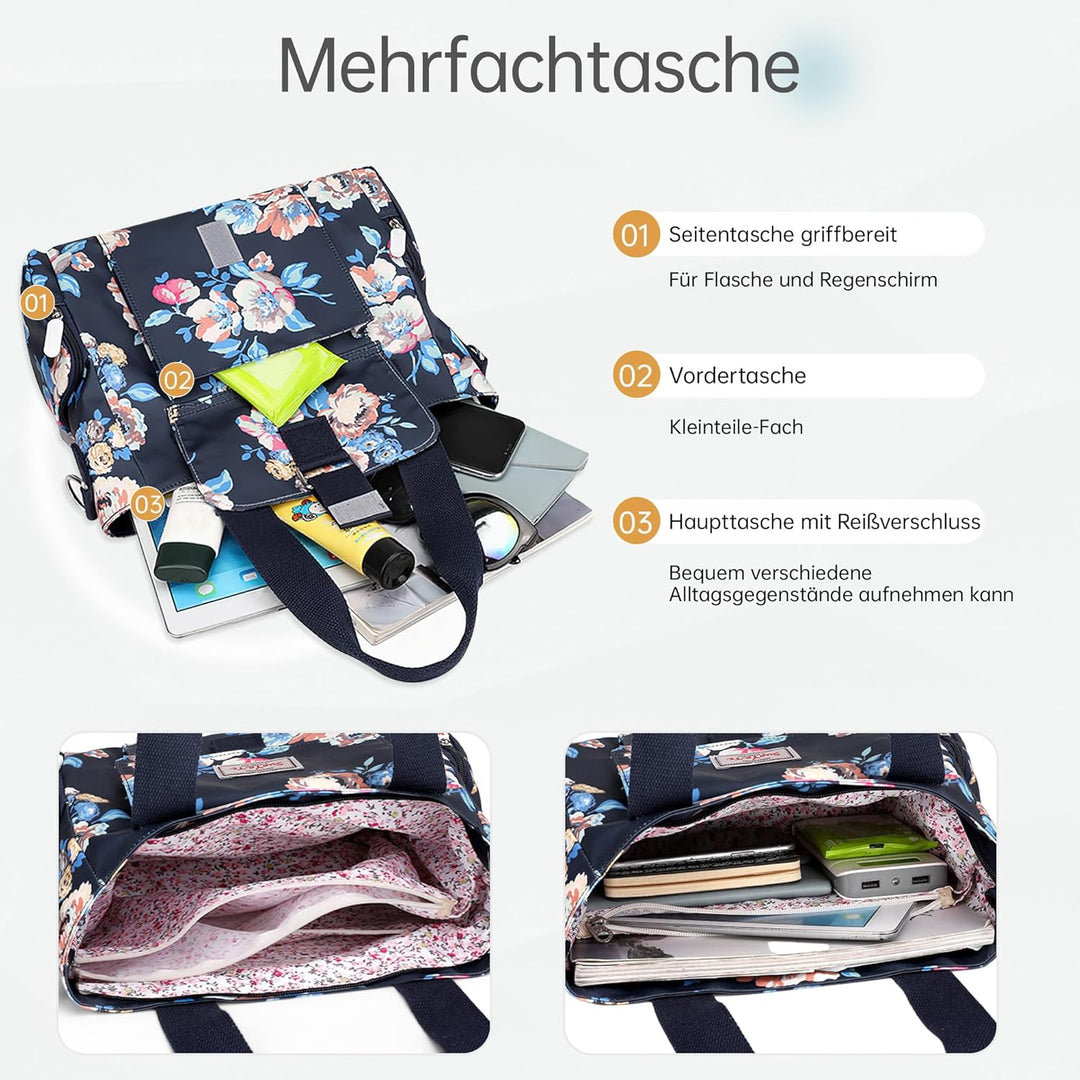DIRRONA Bunte Damenhandtaschen Modedruck Umhängetasche Multi Pocket Multi Fach Crossbody Bag Beiläuf