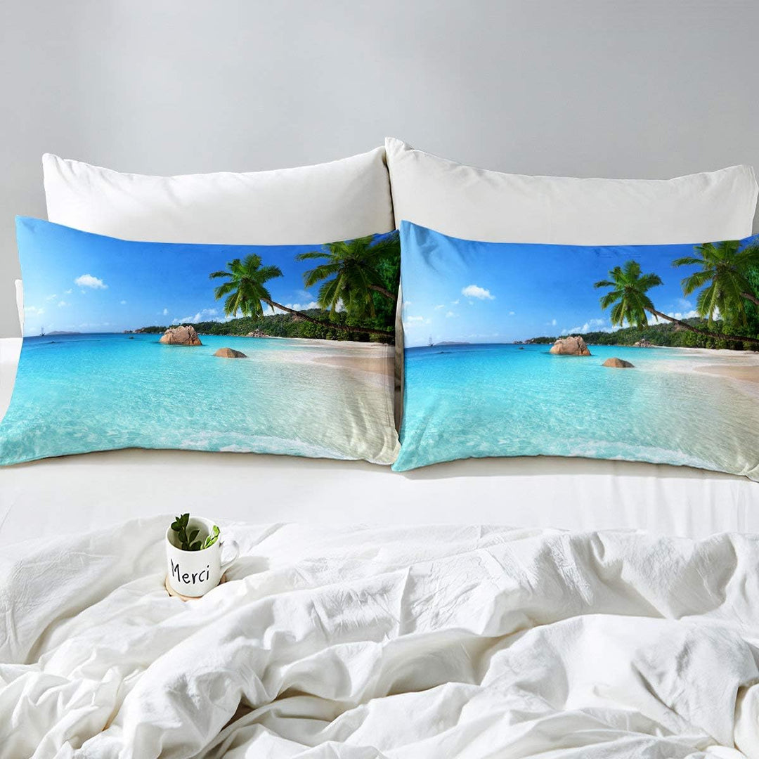 Loussiesd Strandbettw?sche Ozean Bettbezug Hawaiian Palme Waves Bettw?sche Sommer Tropisch Island un