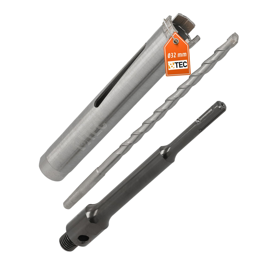 BTEC Diamant Bohrkrone SDS-plus lang (200mm) Aufnahme und Zentrierbohrer Nutzlänge 180 mm Ø 32 mm Be