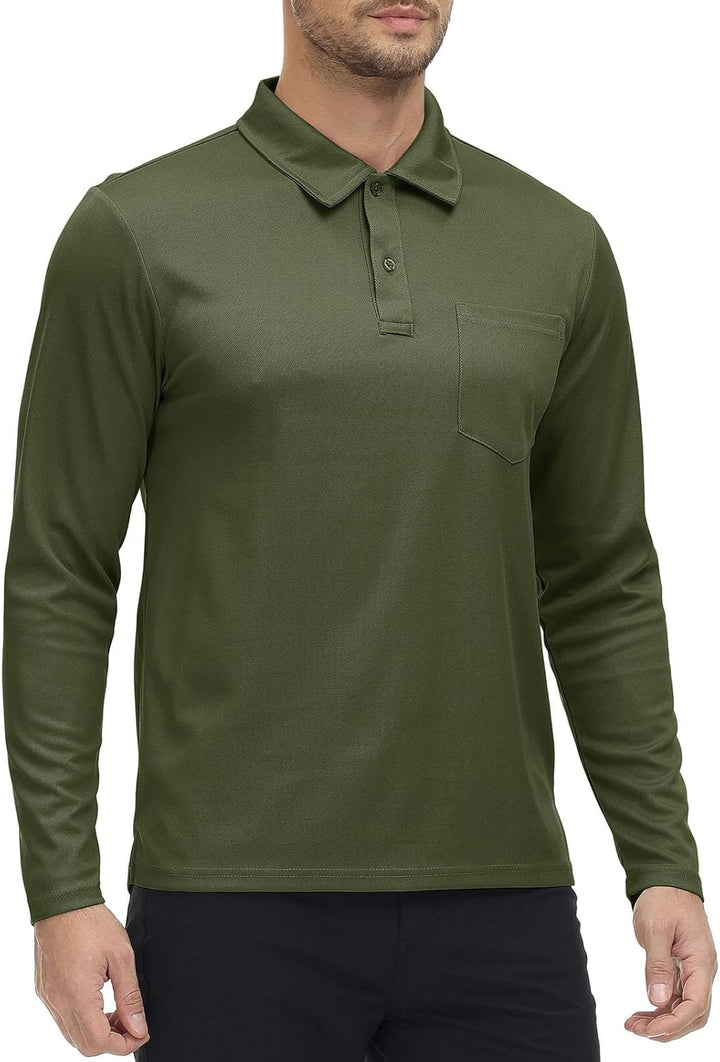 donhobo Poloshirt Herren Langarm Golf Shirts Atmungsaktiv Schnelltrocknend Army Polo T-Shirts Outdoo