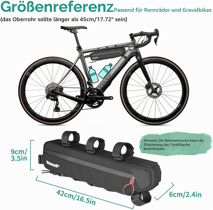 ENJOHOS Rahmentasche Fahrrad 2.1L Rohrtasche Triangeltasche Fahrradtasche Rahmen Unterrohrtasche Dre