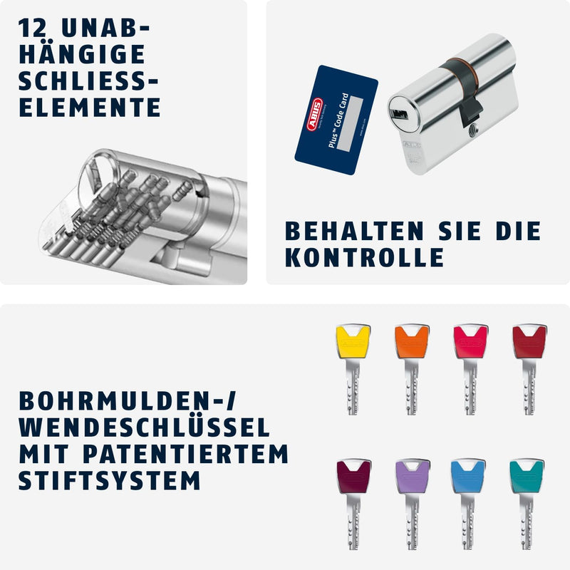 ABUS Profilzylinder XP20SN 65/65 inklusive Sicherungskarte & 3 Schlüsseln, 73758, 65/65