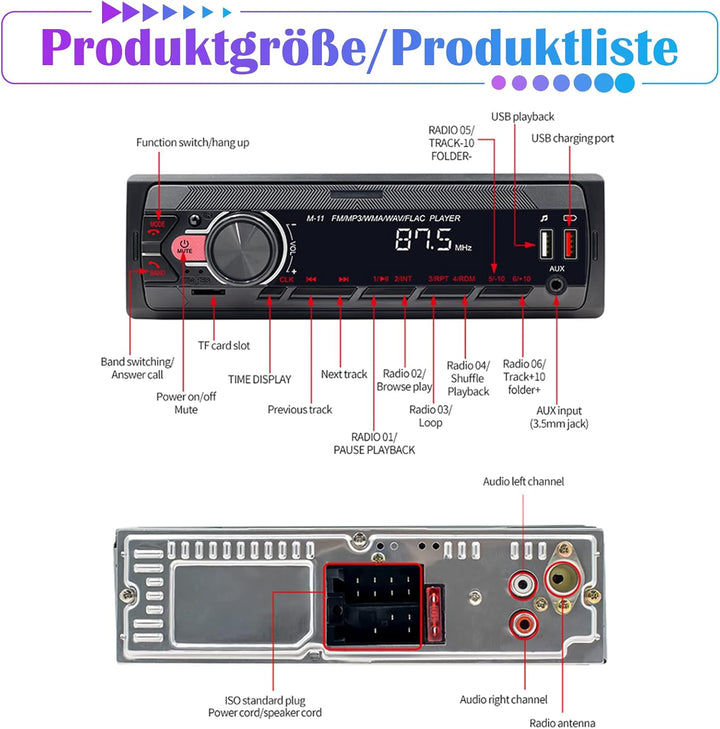 Hikity Autoradio mit Bluetooth Freisprecheinrichtung,Auto Radio 1Din Bluetooth Stereo MP3 Player mit