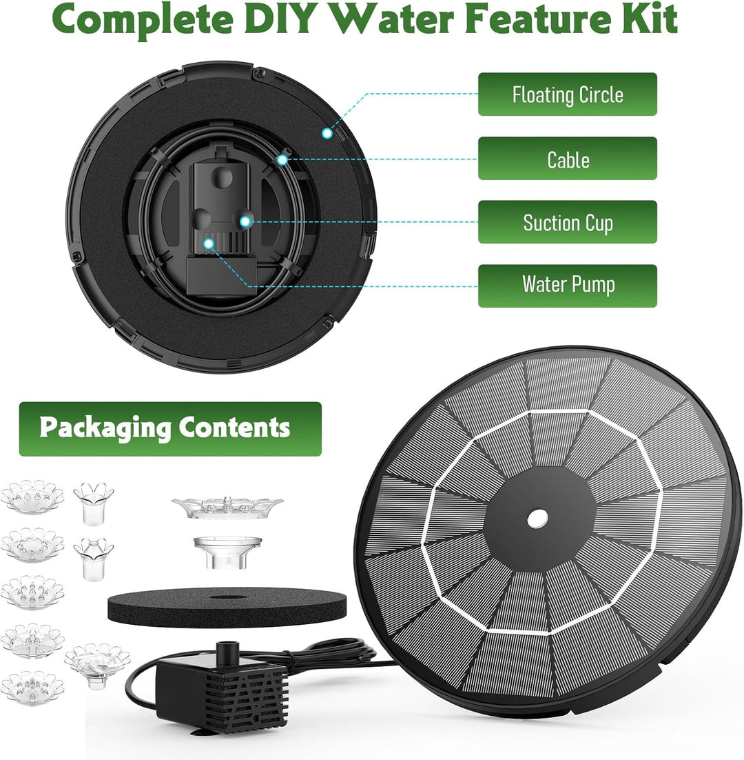 AISITIN Solar-Springbrunnenpumpe für Vogelbad, 3,5 W DIY Solar-Wasserpumpen-Set mit 3 m langem Kabel