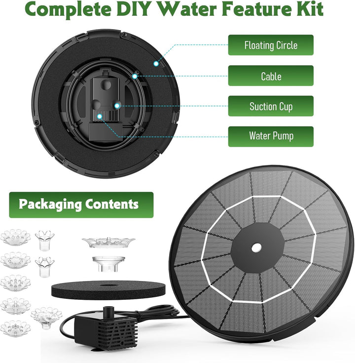 AISITIN Solar-Springbrunnenpumpe für Vogelbad, 3,5 W DIY Solar-Wasserpumpen-Set mit 3 m langem Kabel