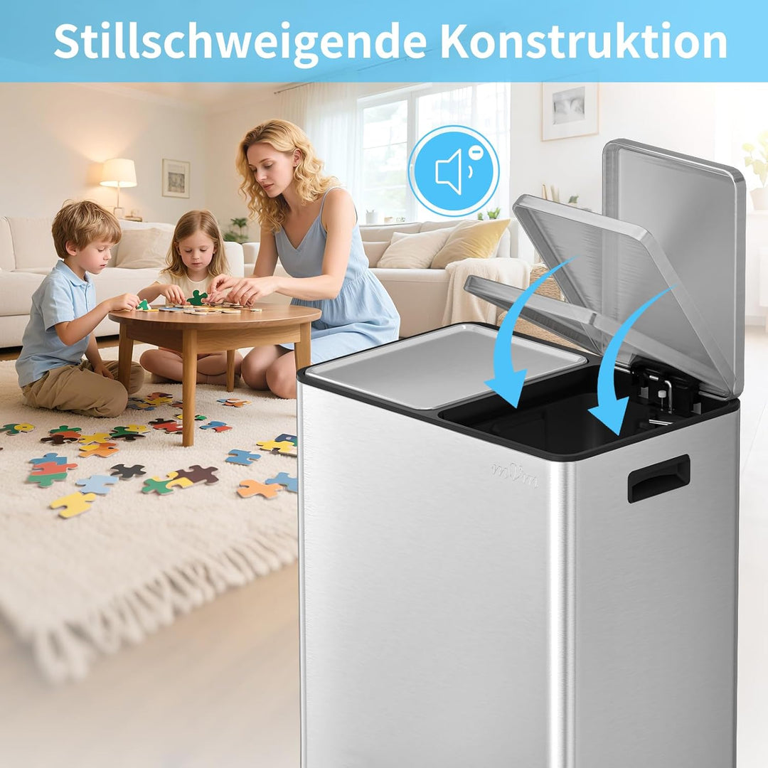 mVm Mülleimer Küche,40 Liter Treteimer,2 x 20 Liter Treteimer, 2 Fächer, Mülltrennsystem, Abfalleime