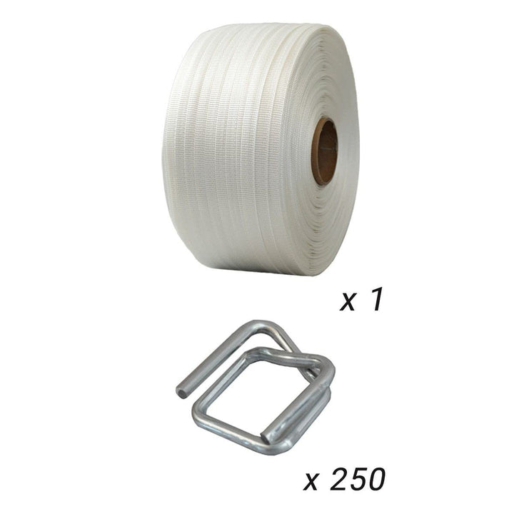 Pack 1 Geflochtenes Umreifungsband 16 mm x 850 m + 250 Schlaufen - Hochfestes Textilband 450kg - TEC