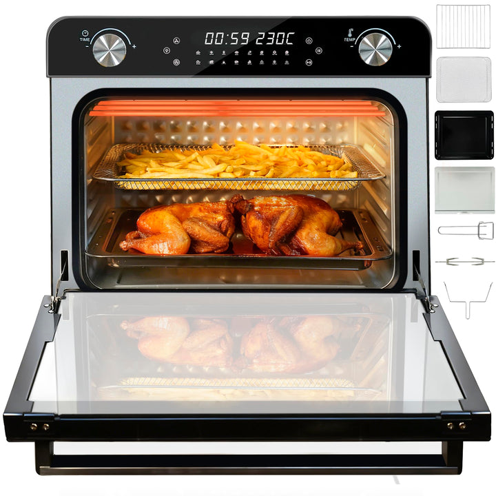 Luftfritteurofen mit Drehspiess – Tischkonvektionstosterofen 36L Grosse Heissluftfritteuse mit Rotis