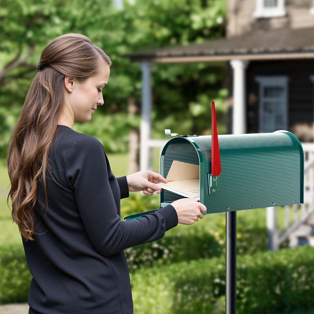 Wiltec US Mailbox grün 150 x 513 x 223 mm, amerikanischer Briefkasten mit Fahne, Wandbriefkasten ode