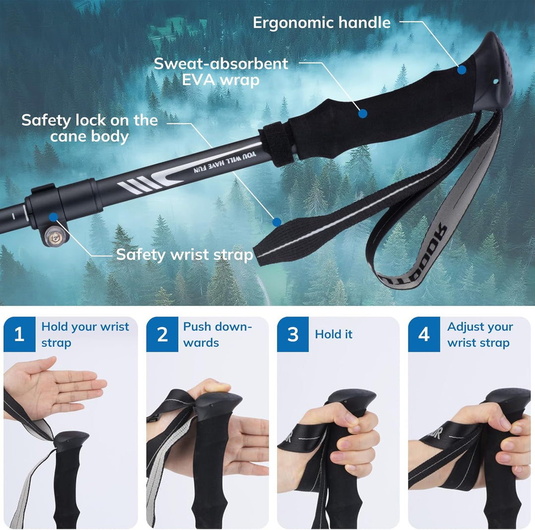 Wanderstöcke, Faltbare Trekkingstöck, Walking Stock aus 7075 Aluminium Ultraleicht, Praktisch zu Ver