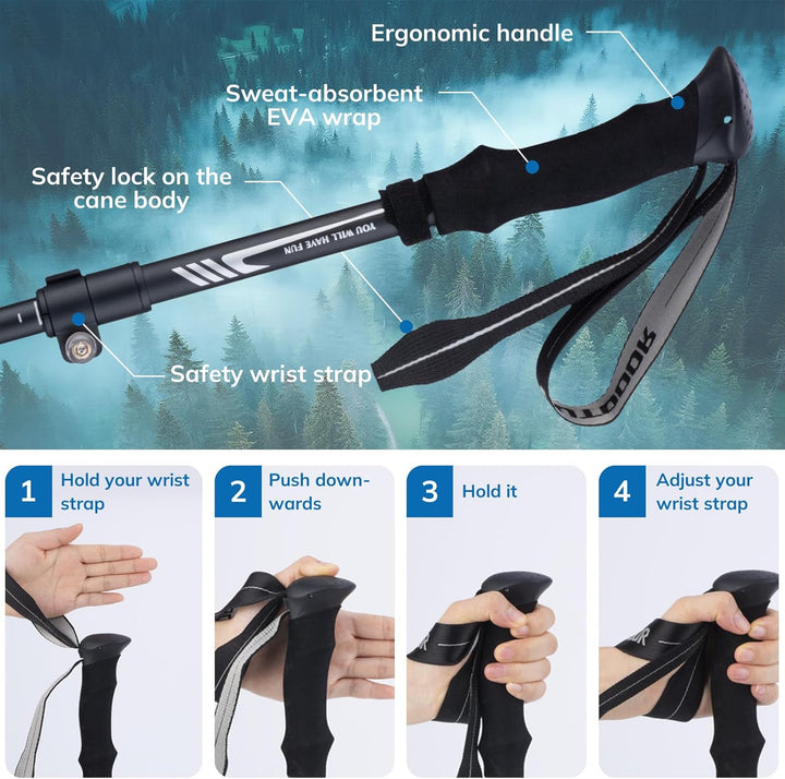 Wanderstöcke, Faltbare Trekkingstöck, Walking Stock aus 7075 Aluminium Ultraleicht, Praktisch zu Ver