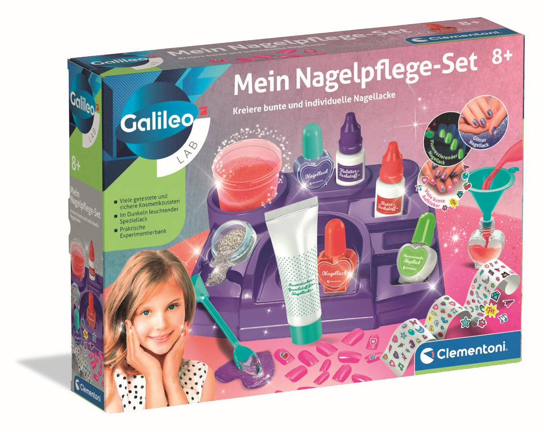 Clementoni Galileo Lab Nagelpflegeset - Nagelstudio für Kinder ab 8 Jahren - Inkl. Farben, Glitzer,
