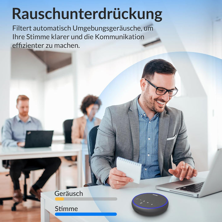 Bluetooth-Freisprecheinrichtung für Konferenzen, 3 AI-Mikrofone mit Geräuschunterdrückung, 12-Stunde