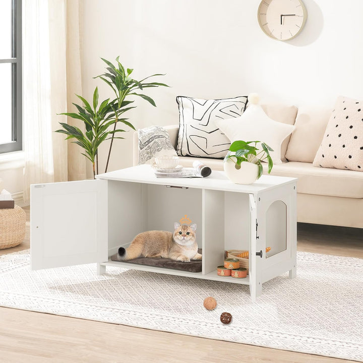 HOOBRO Katzenschrank, Katzenklo Schrank, Katzenhaus mit Tür und separater Trennwand, Sitzbank, Katze