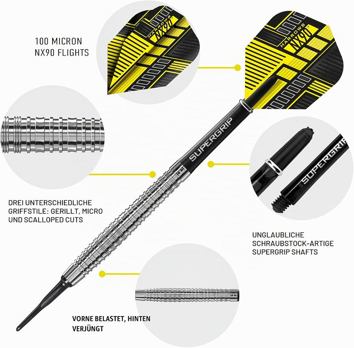 Harrows Soft Darts NX90 90% Tungsten Softtip Dart Softdart Hochwertiger Tungsten Dart mit Schäften u