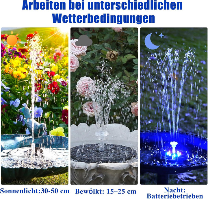AISITIN LED Solar Springbrunnen für Aussen mit Akku, 3W Solar Schwimmender Fontäne Pumpe mit Verschi