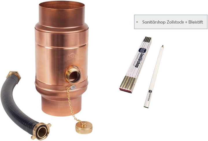 Sanitärshop Baustoffe & Sanitär Set: Kupfer Regenwassersammler 80mm - Wassersammler für Regentonnen