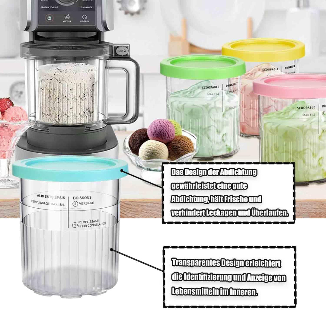 4 Stück Creami Behälter für NC501EU Eisbehälter mit Deckel und Löffel zubehör Kompatibel mit Ninja C