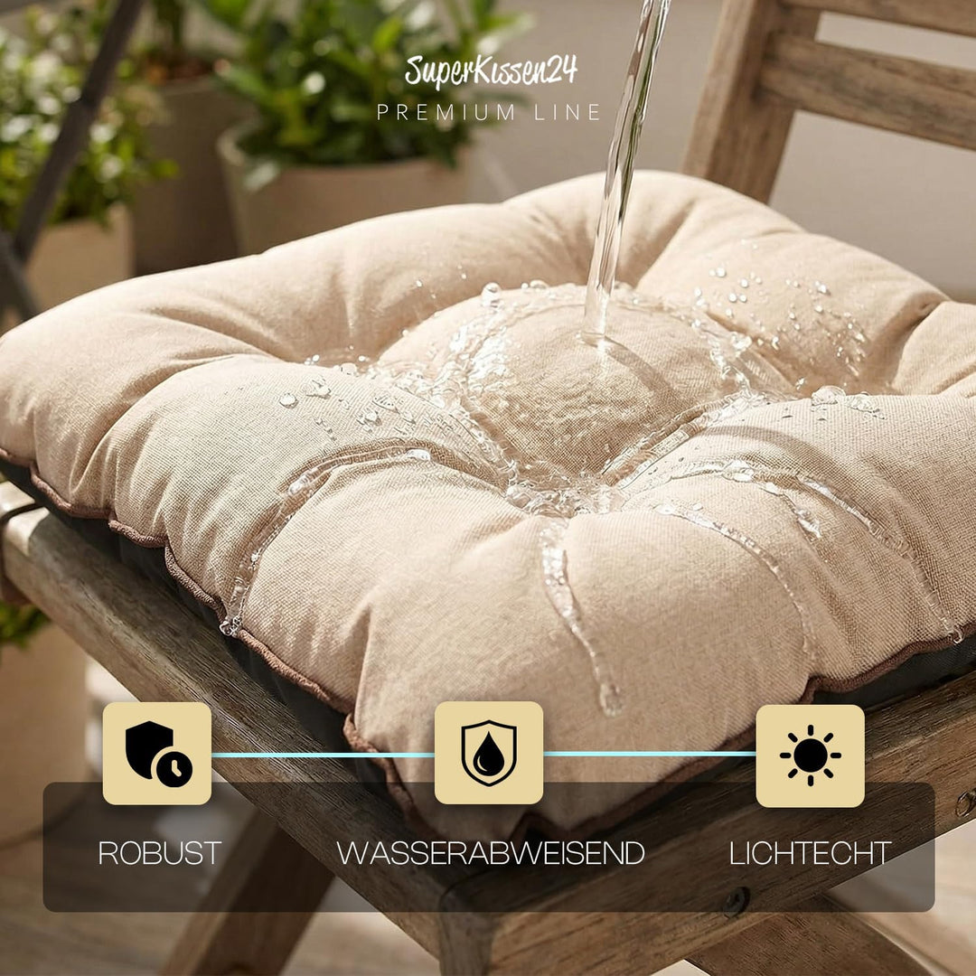 Outdoor Leinen-Optik Sitzkissen Stuhlkissen - 4er Set - 45 x 45 cm - Made in EU, Wasserdichtes & UV-