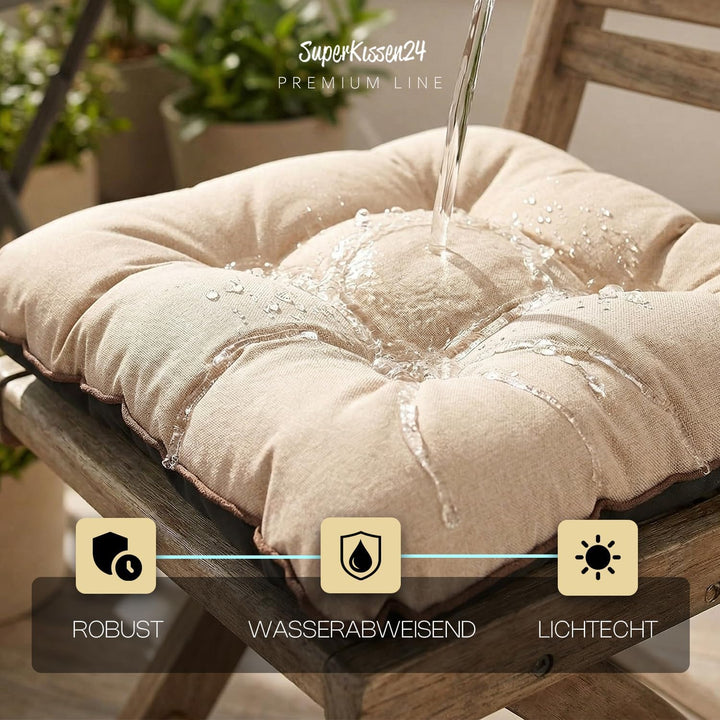Outdoor Leinen-Optik Sitzkissen Stuhlkissen - 4er Set - 45 x 45 cm - Made in EU, Wasserdichtes & UV-