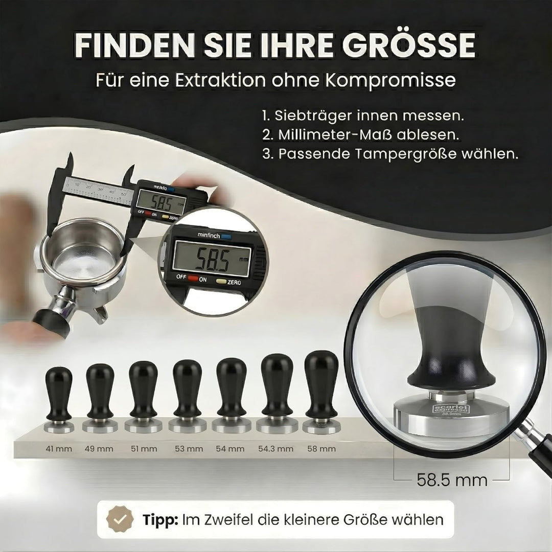 scarlet espresso | Tamper »Perfetto« für Barista; auf 35 lbs Anpressdruck kalibiriert; mit Alu- oder