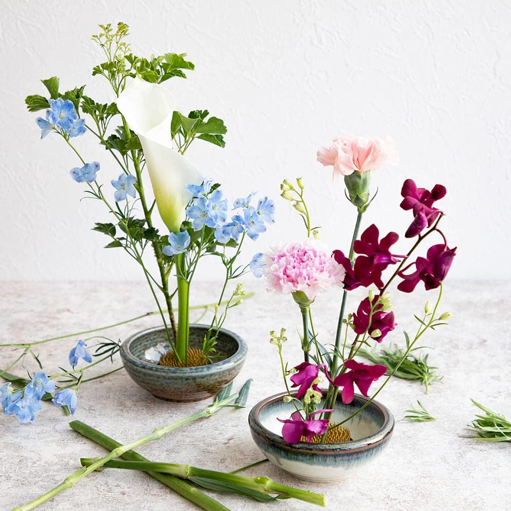 Wazakura Minoyaki Serie Kleine Runde Glasierte Ikebana Blumenvase, Made in Japan, Handbemalte Kerami