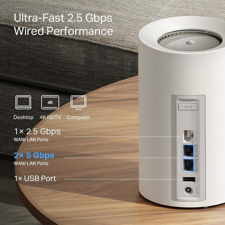 TP-Link Deco BE65 Pro Wi-Fi 7 Mesh WLAN Set(3er-Pack), Tri-Band BE9300 Router & Repeater, 2 × 5G-Por