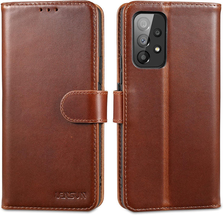 LENSUN Echtleder Hülle für Samsung Galaxy A53, Handyhülle [Echtes Leder] [Magnetverschluss] [RFID Sc