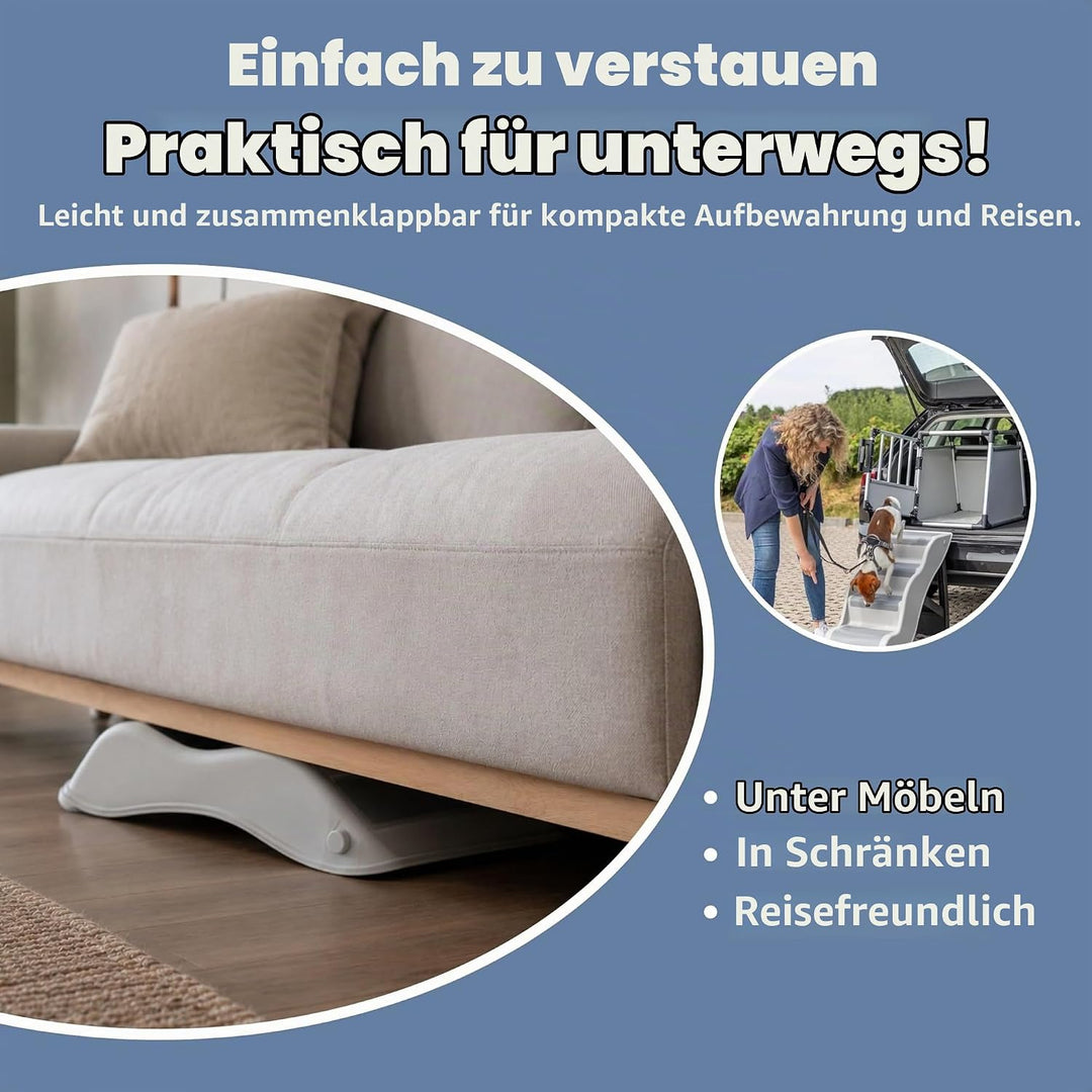 TRIXIE Leichte Hundetreppe mit rutschfesten Gummi-Laufflächen – 4-stufige Haustiertreppe für Betten
