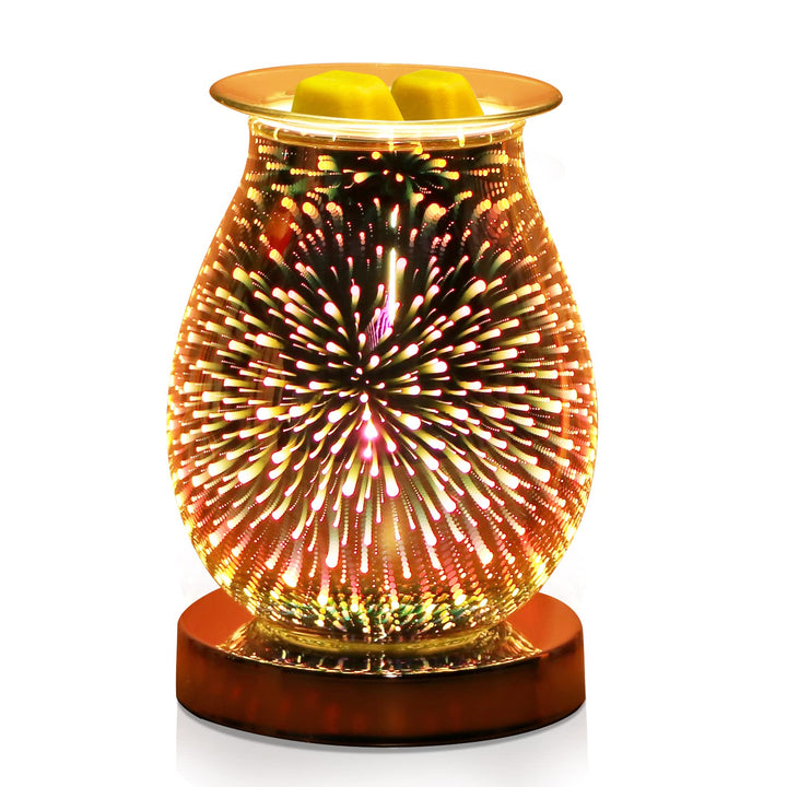 Elektrische Duftlampe aus Glas, Duftwachs 3D Feuerwerk Aromalampe, Touch-Steuerung Nachtlicht, Dekor
