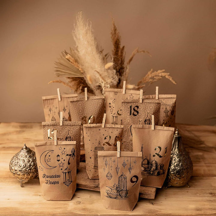 Papierdrachen DIY Ramadan Kalender zum Befüllen - Bedruckte Kraftpapiertüten - 30 Geschenktüten zum
