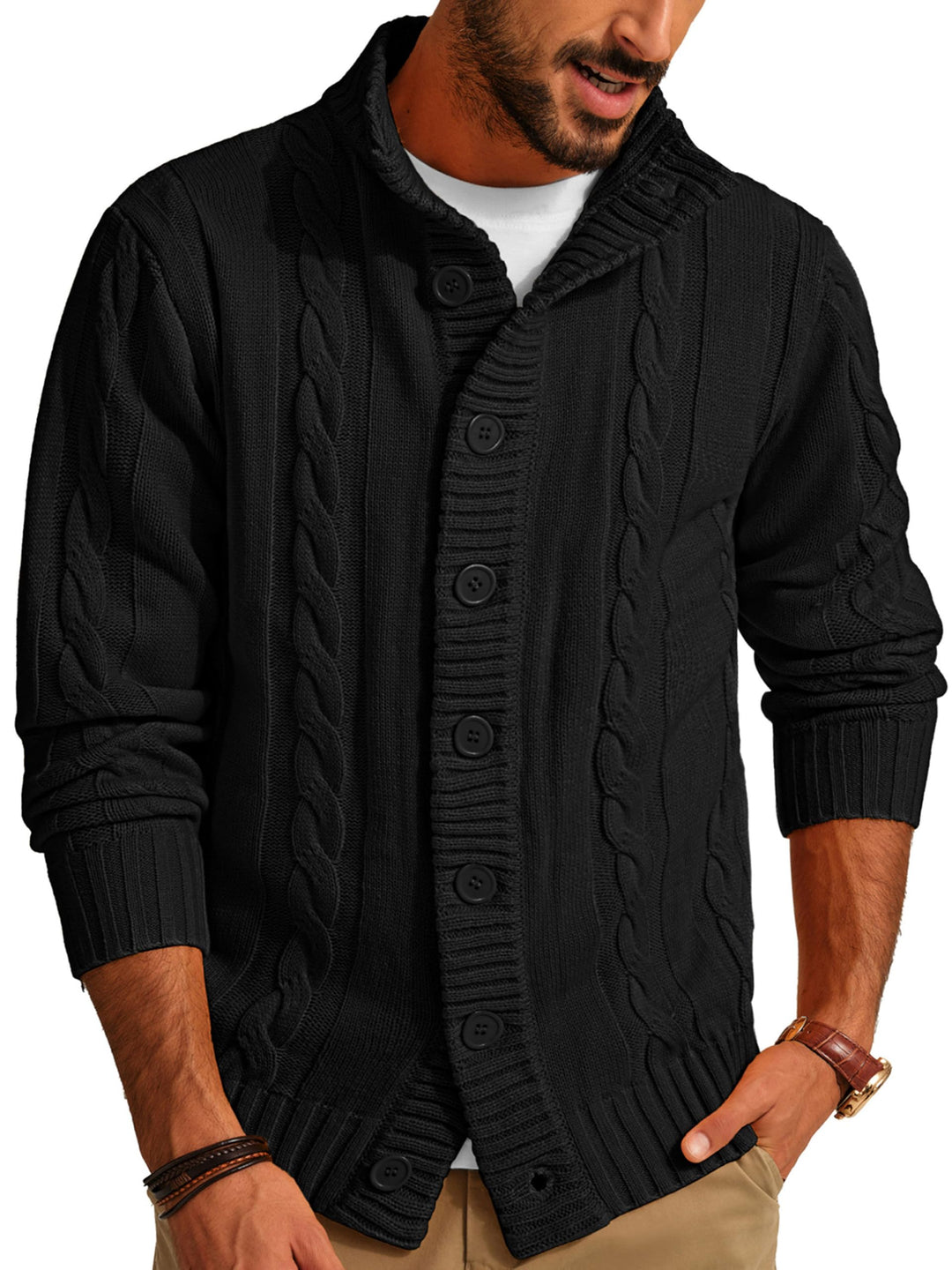 PJ PAUL JONES Herren Strickjacke mit Knopfverschluss Zopfmuster Strickjacke Cardigan mit Gerippter S